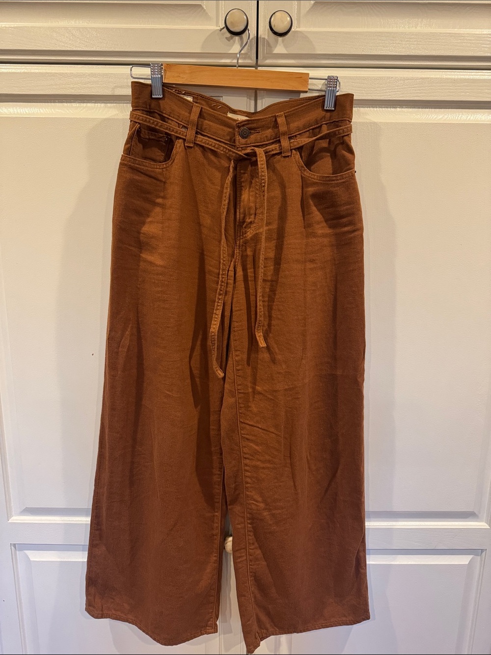 Wide-Leg Tie-Waist Pants in Brown